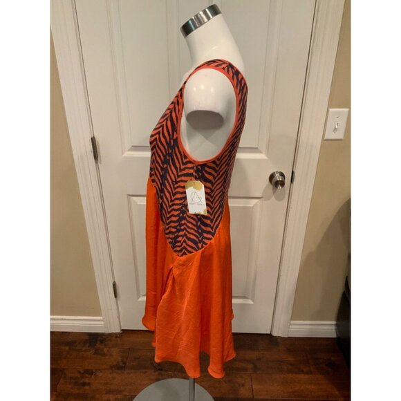 Free People Orange & Navy Blue Zebra Print Sleeveless Trapeze Dress Size M - Picture 3 of 5